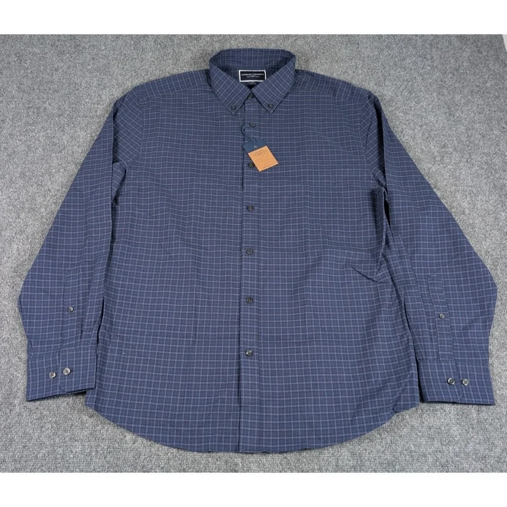 Charles Tyrwhitt Long‎ Sleeve Button Down Shirt Mens XL Slim Indigo Check Cotton